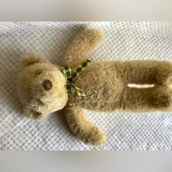 GUND Golden Honey Coloured Plush Bear Yellow Black Checkered Bow Stuffed Animal - Picture 6 of 12